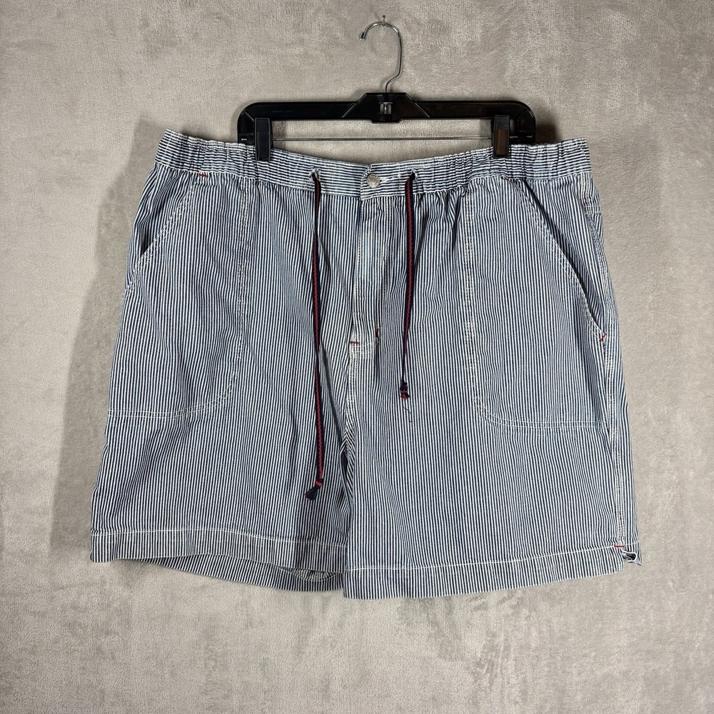 VTG CST Blues Striped Denim Shorts Size 22W Grandmillennial Retro Coastal Casual